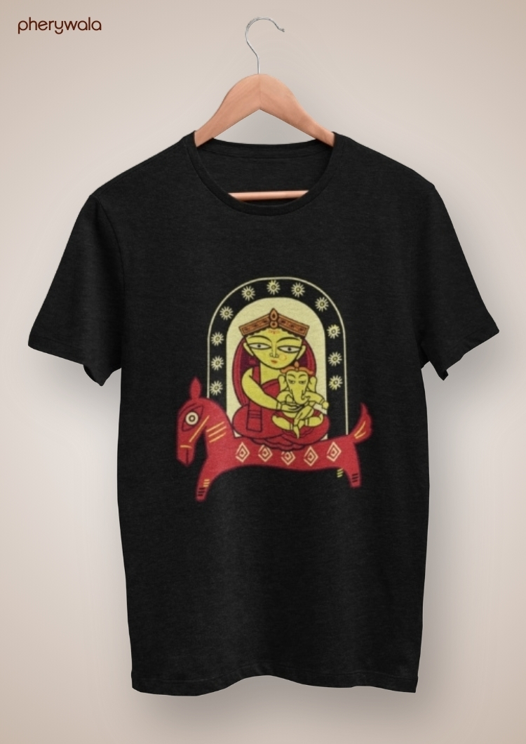 Pherywala Products (13) Little Ganesh in Ma Durga’s Lap Unisex T-Shirt | Durga Puja T-shirt | Kolkata Festive Wear