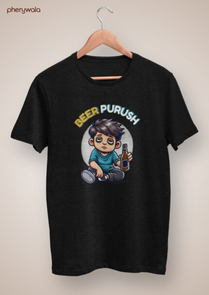 Beer Purush Men’s Printed T-shirt | Funny Graphic T-shirt | 100% Cotton Casual Wear